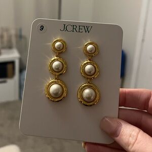 J. Crew Gold and Pearl Triple Drop Earrings